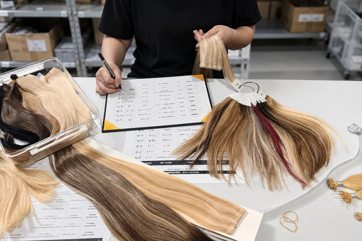 Epoche hair extension product development and color specification review for hair brands