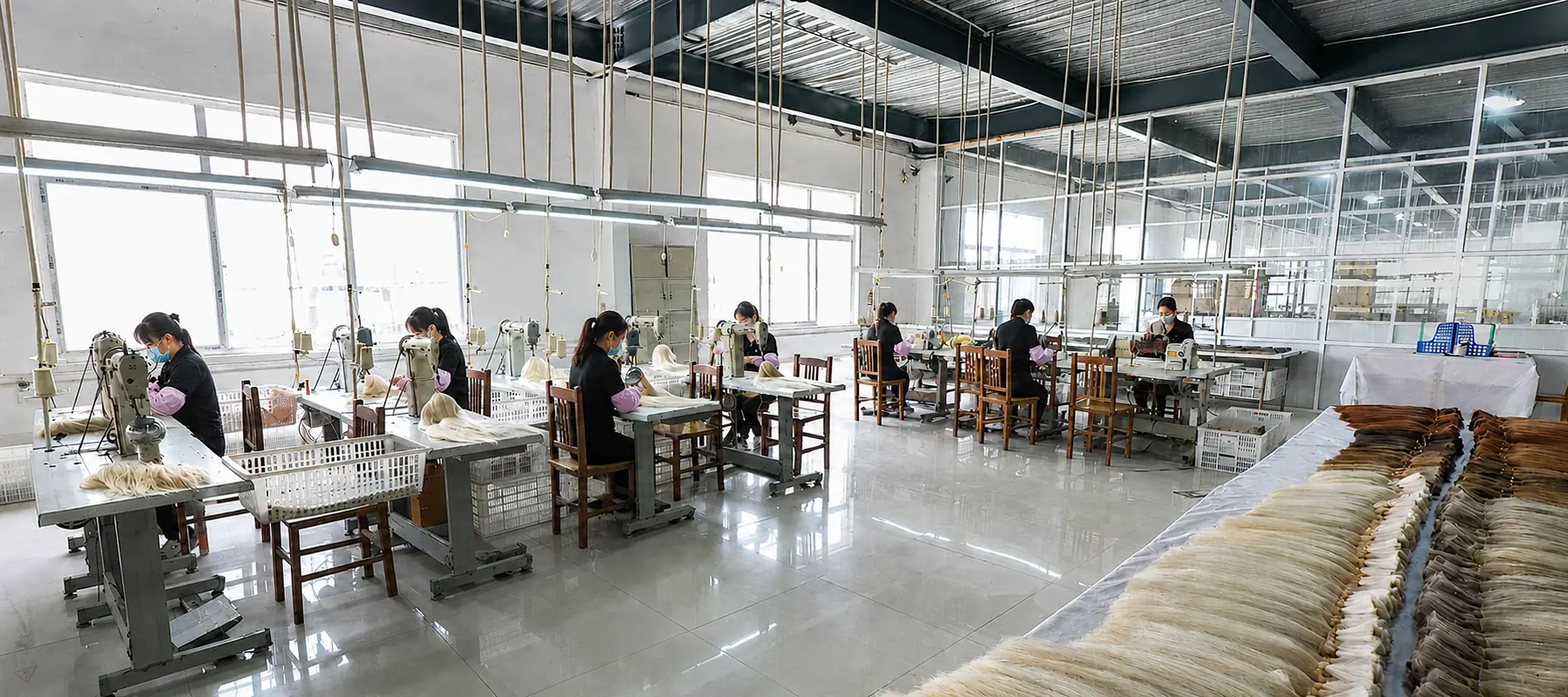 Epoche human hair extension factory manufacturing workshop