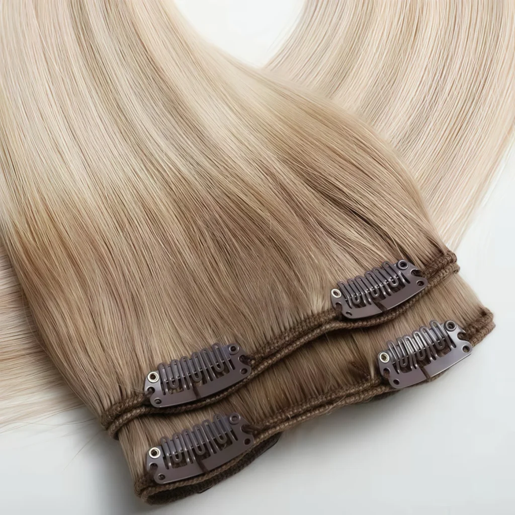 Classic clip-in hair extensions with folded weft pieces and sewn-on clips