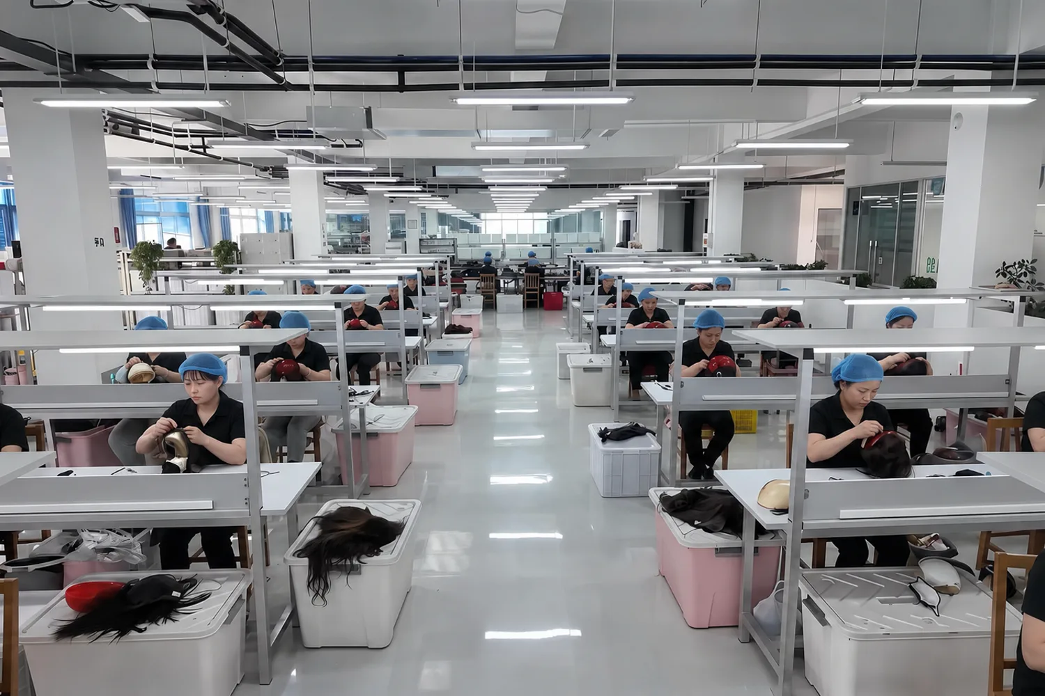 Epoche Hair factory workshop producing hair extensions for private label brands